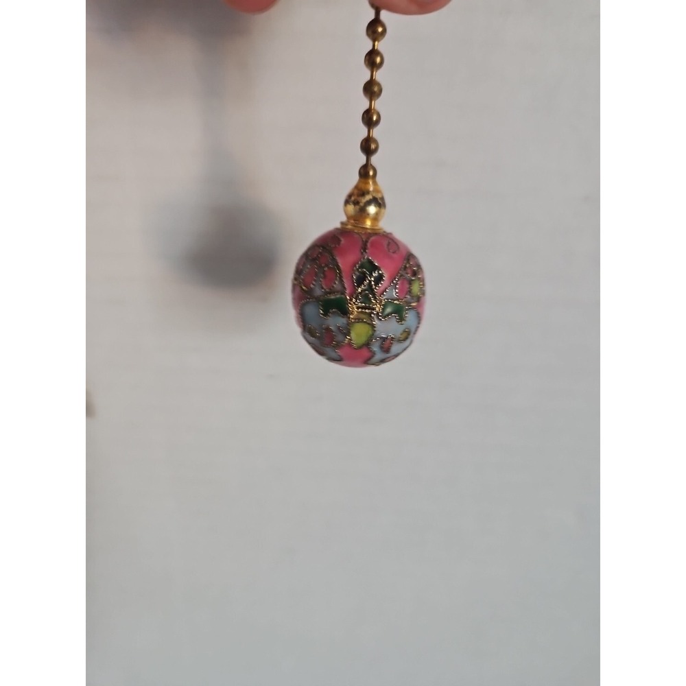 Vintage Chinese Cloisonné Enamel Floral Design Lamp Light Fan Pull Chain